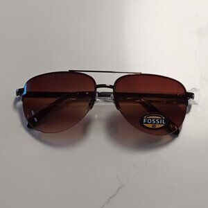 FOSSIL Sunglasses Aviators Bronze Metal Frame and Lens Unisex NEW